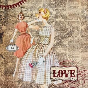 Vintage Sewing Pattern Mixed Media 12x12 Collage
Dresses + Glitter + Love